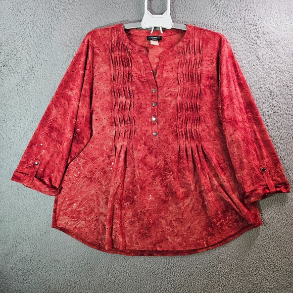 Cocomo Top‎ Blouse Women 3X Stretch Sequin Orange Red - Picture 1 of 8